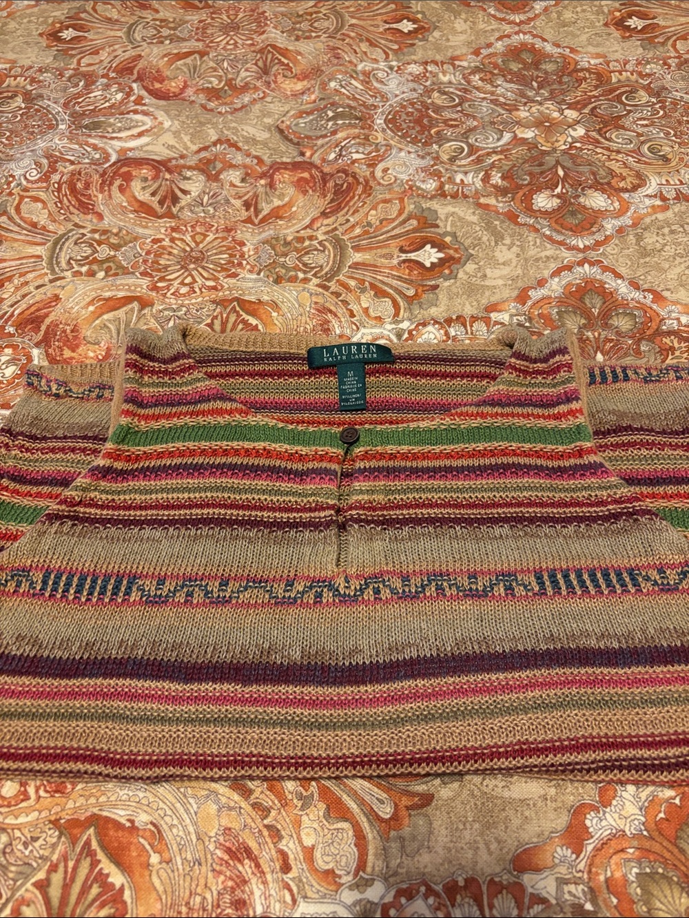 Lauren Ralph Lauren Tan Multi-Stripe V-Neck Sweater Vest